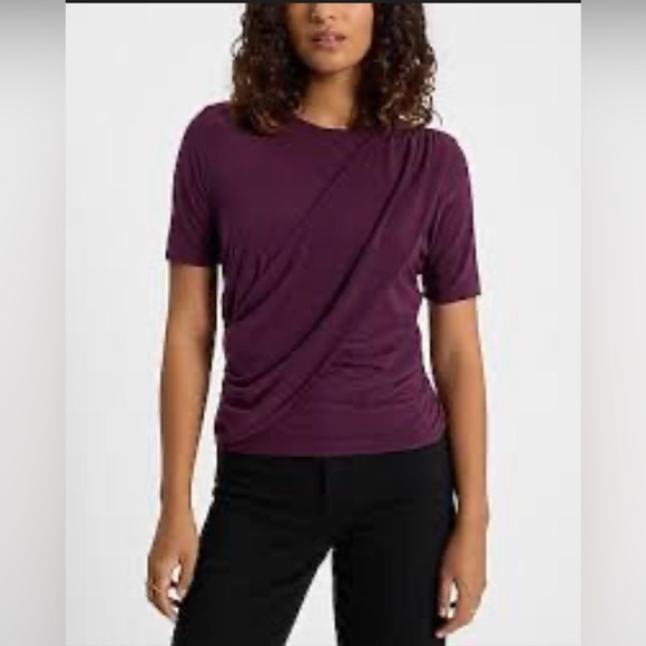 Express Tops - Express Short-Sleeve Draped Tee in Plum